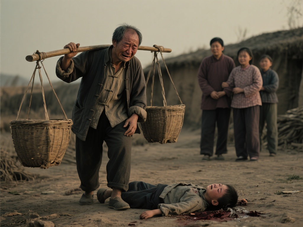 以福贵失去儿子的情节为例，当有庆因意外去世时，福贵